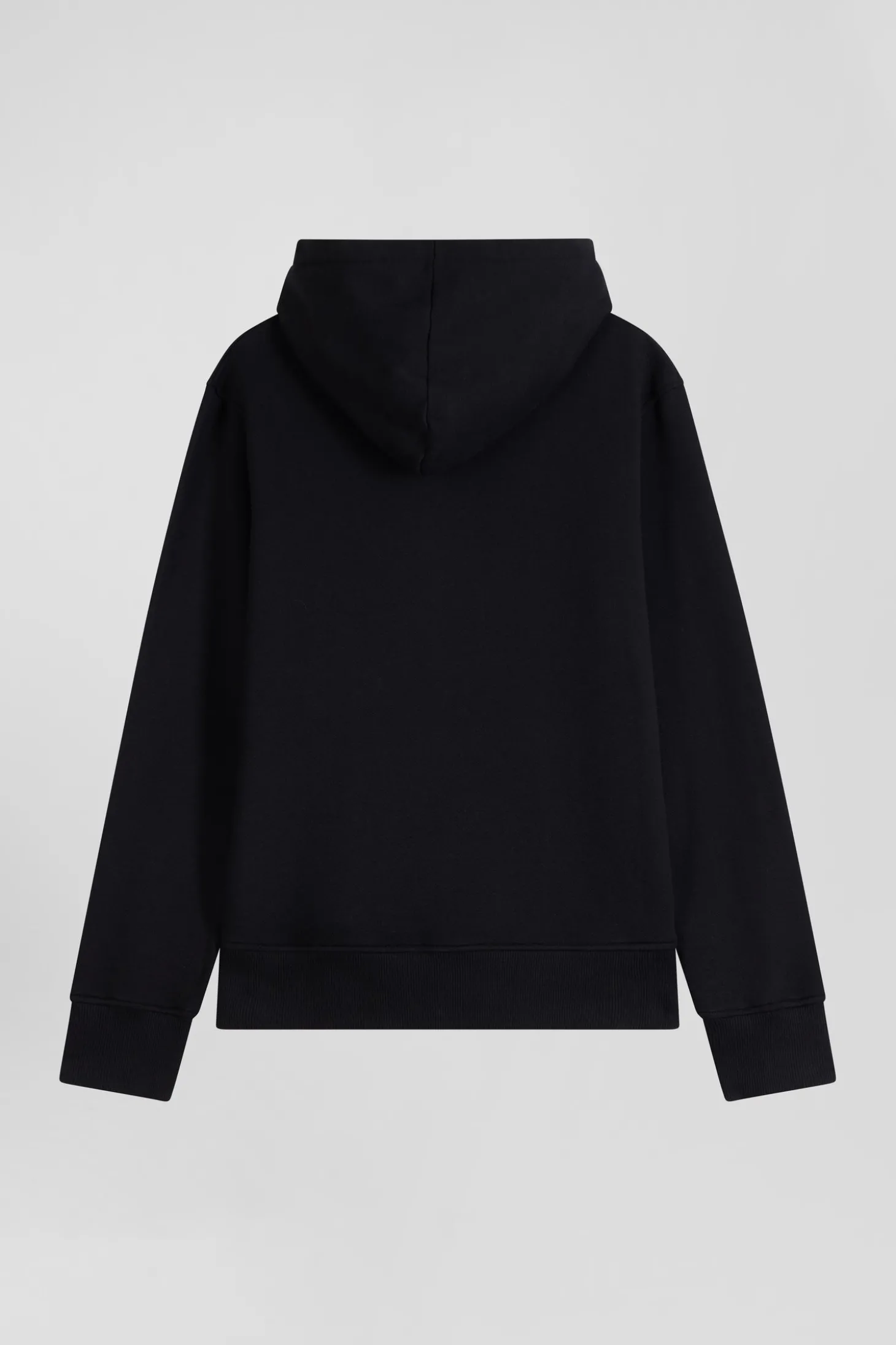 Regular black zipped brushed cotton fleece hoodie