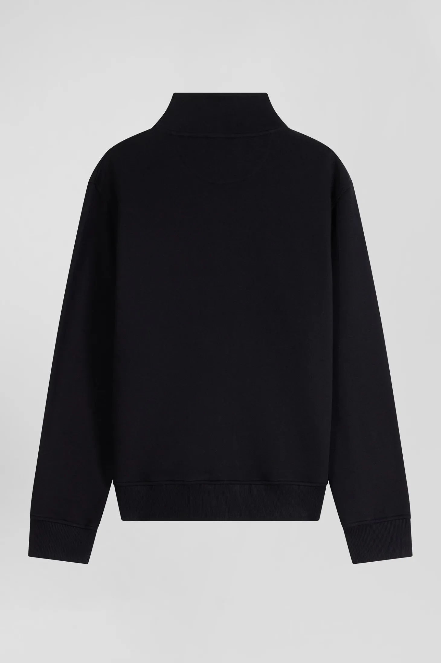 Regular black zipped brushed cotton fleece sweatshirt with high top collar