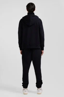 Regular black zipped brushed cotton fleece hoodie