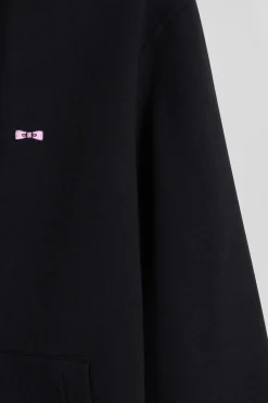 Regular black zipped brushed cotton fleece hoodie