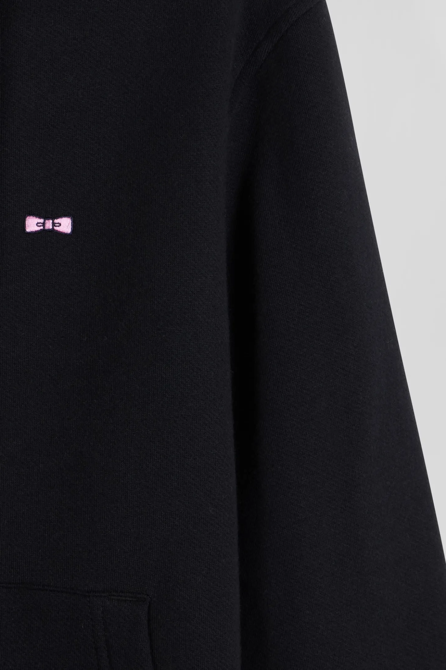 Regular black zipped brushed cotton fleece hoodie