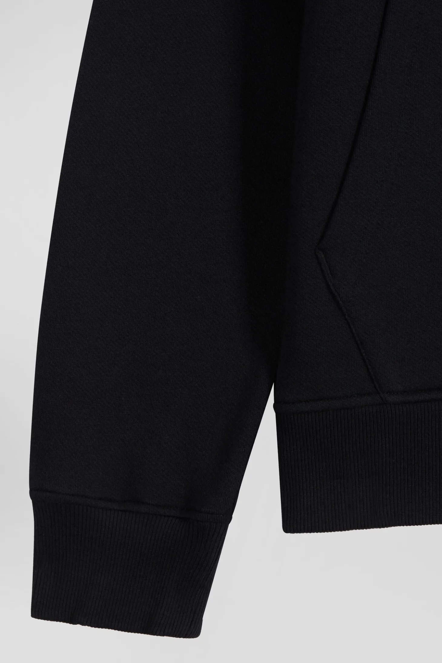 Regular black zipped brushed cotton fleece hoodie