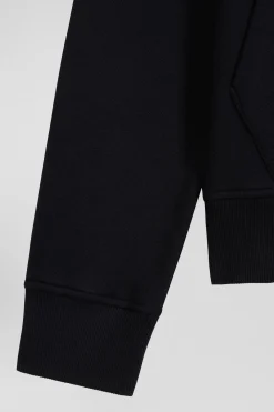 Regular black zipped brushed cotton fleece sweatshirt with high top collar