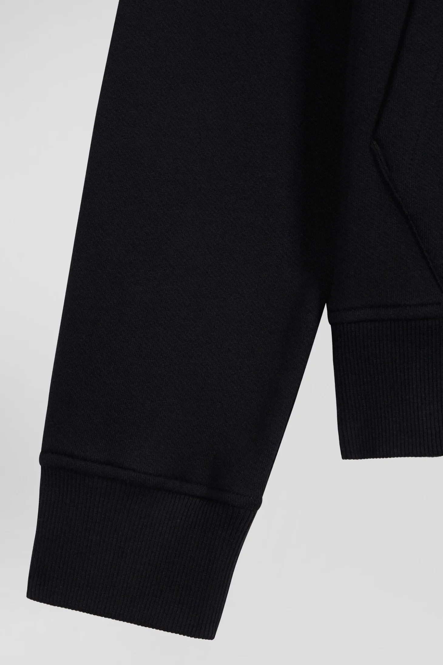 Regular black zipped brushed cotton fleece sweatshirt with high top collar