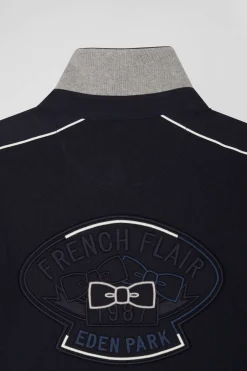 Regular blue and grey colorblock long-sleeved cotton rugby shirt