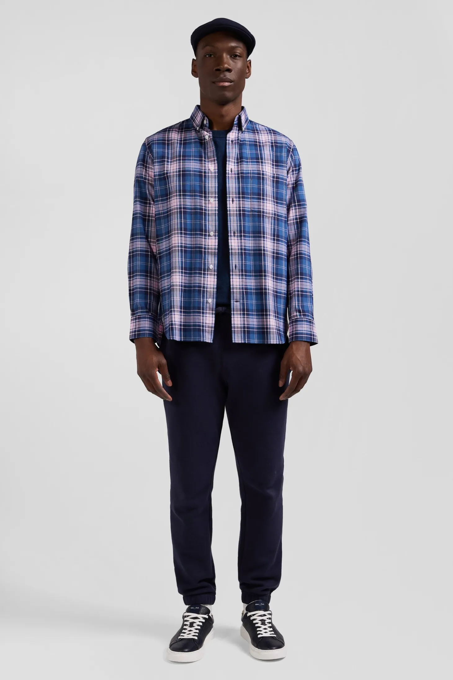 Regular blue and pink checked cotton shirt