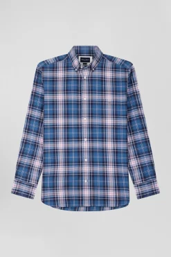 Regular blue and pink checked cotton shirt