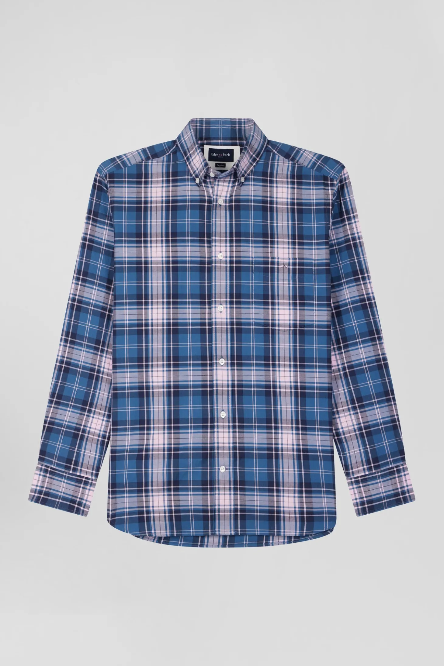 Regular blue and pink checked cotton shirt