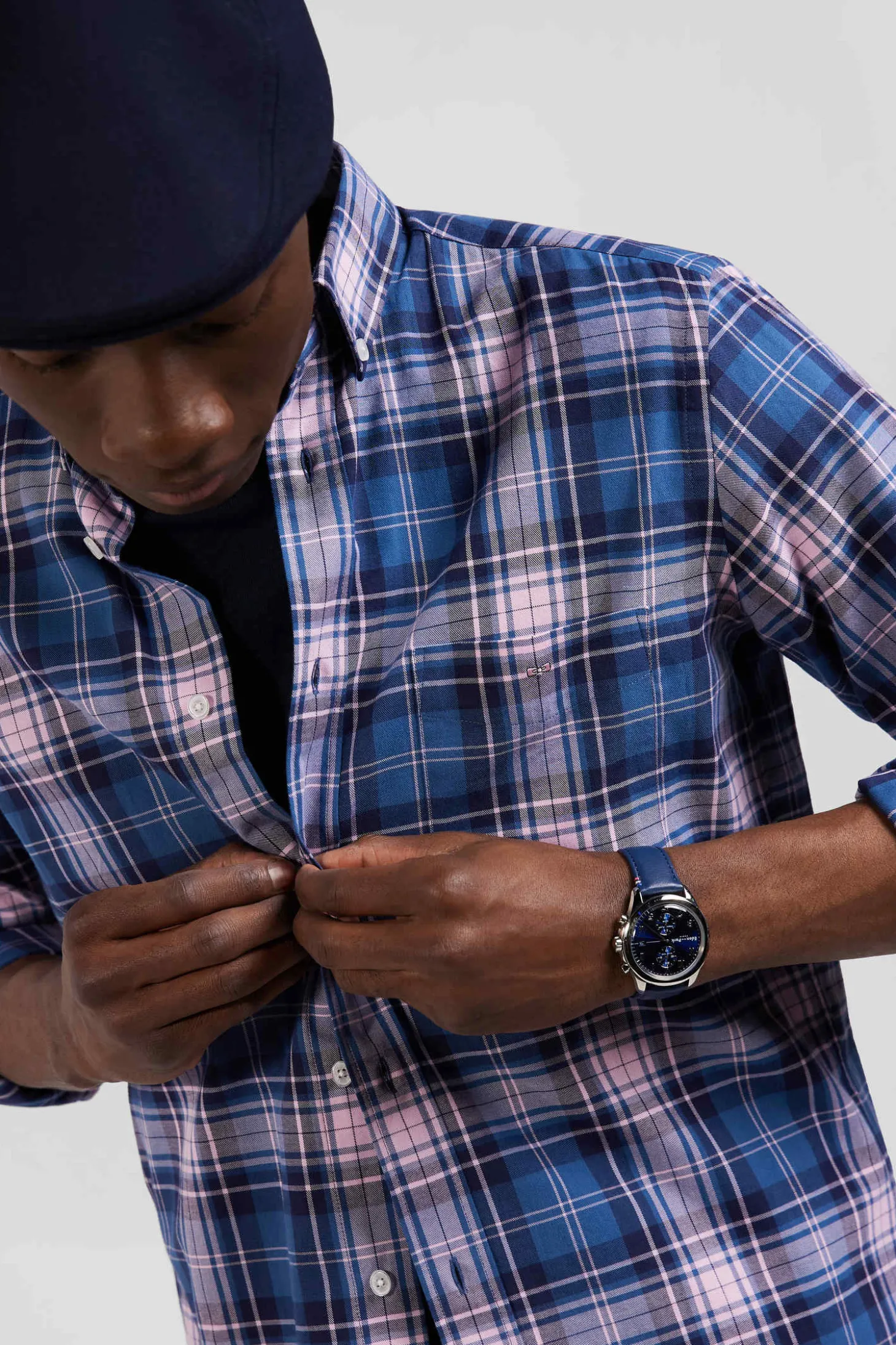 Regular blue and pink checked cotton shirt
