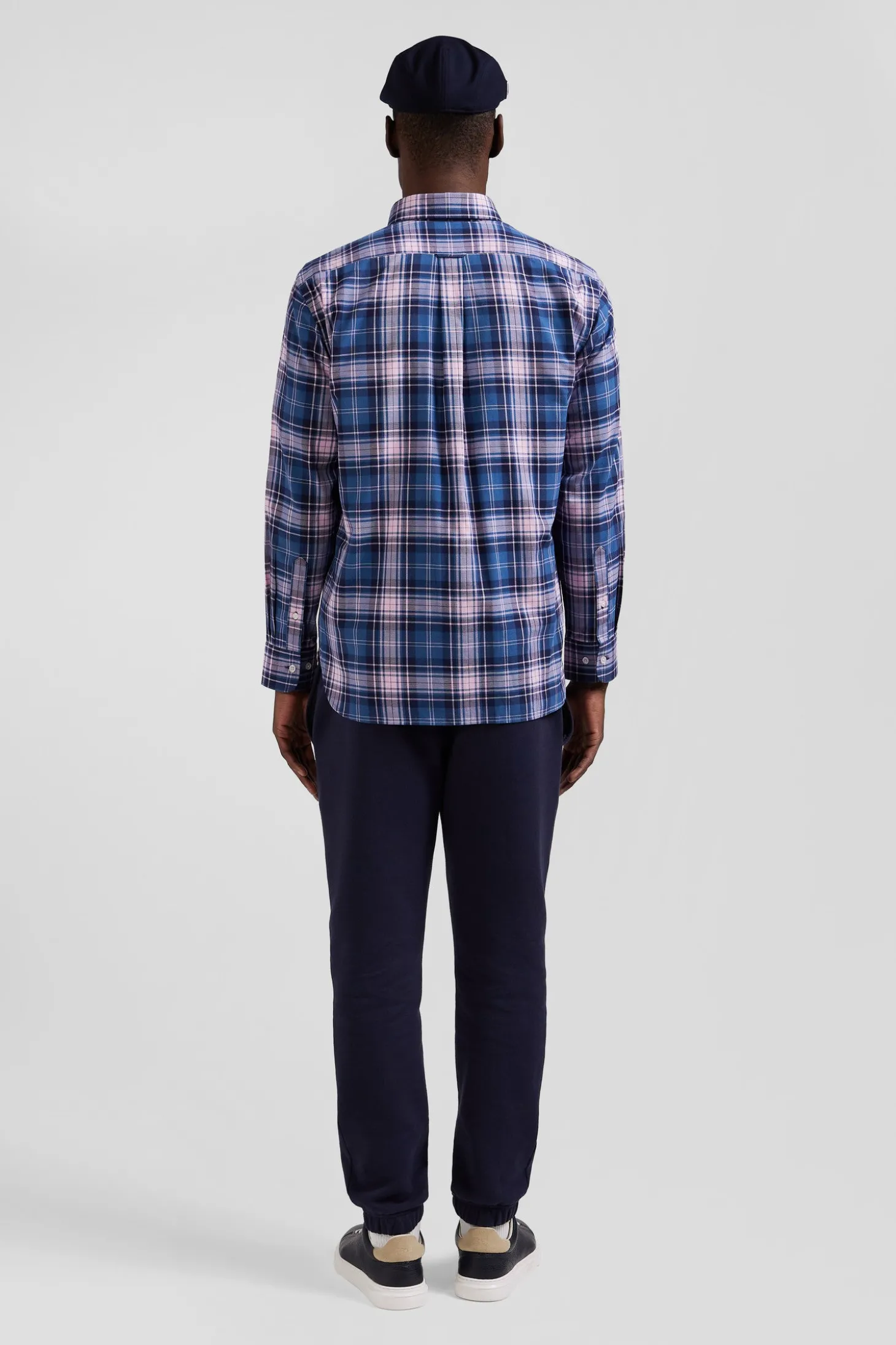 Regular blue and pink checked cotton shirt
