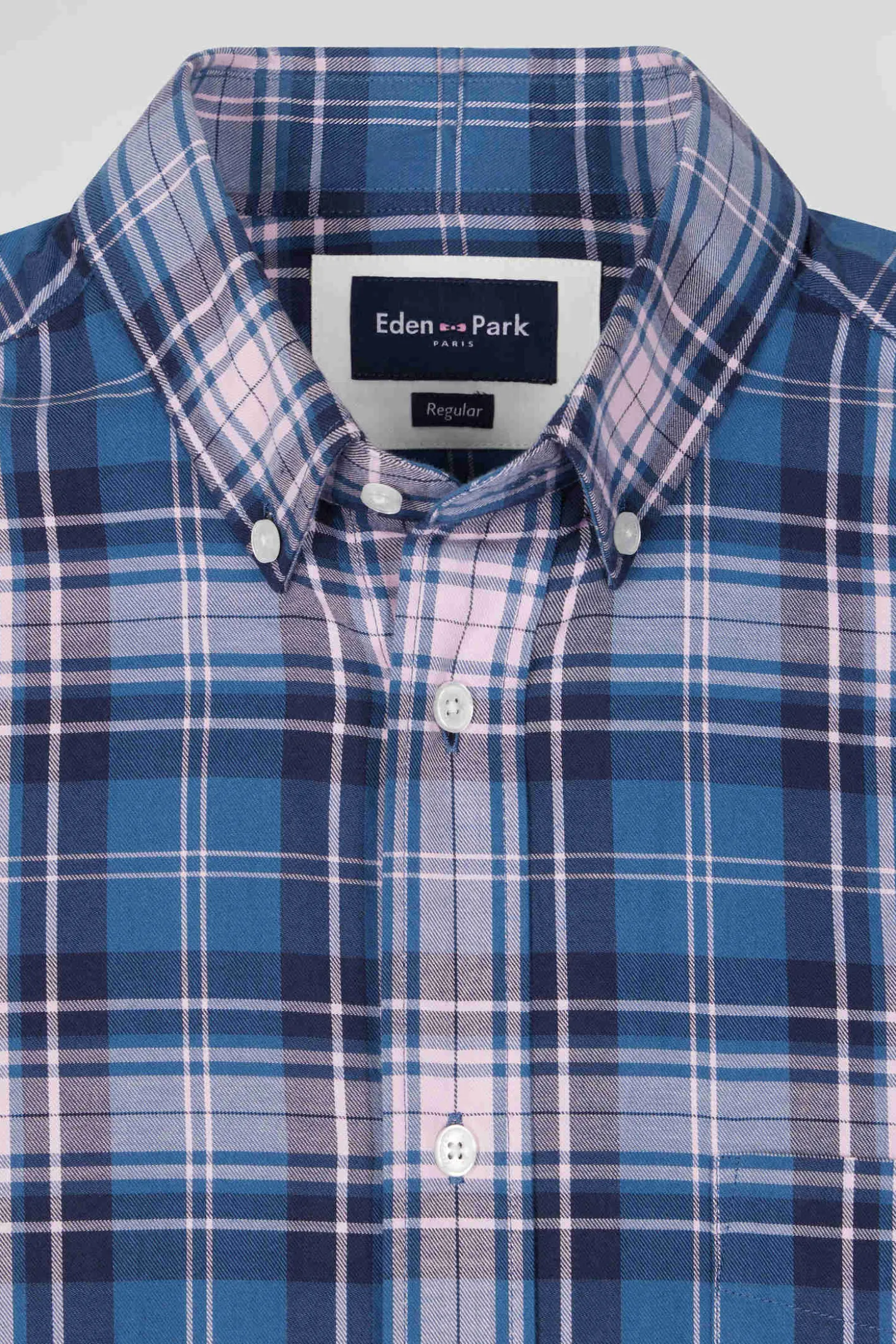 Regular blue and pink checked cotton shirt