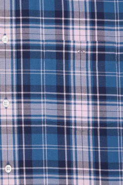 Regular blue and pink checked cotton shirt