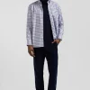 Regular blue and white checked cotton poplin shirt