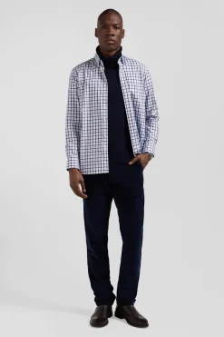 Regular blue and white checked cotton poplin shirt
