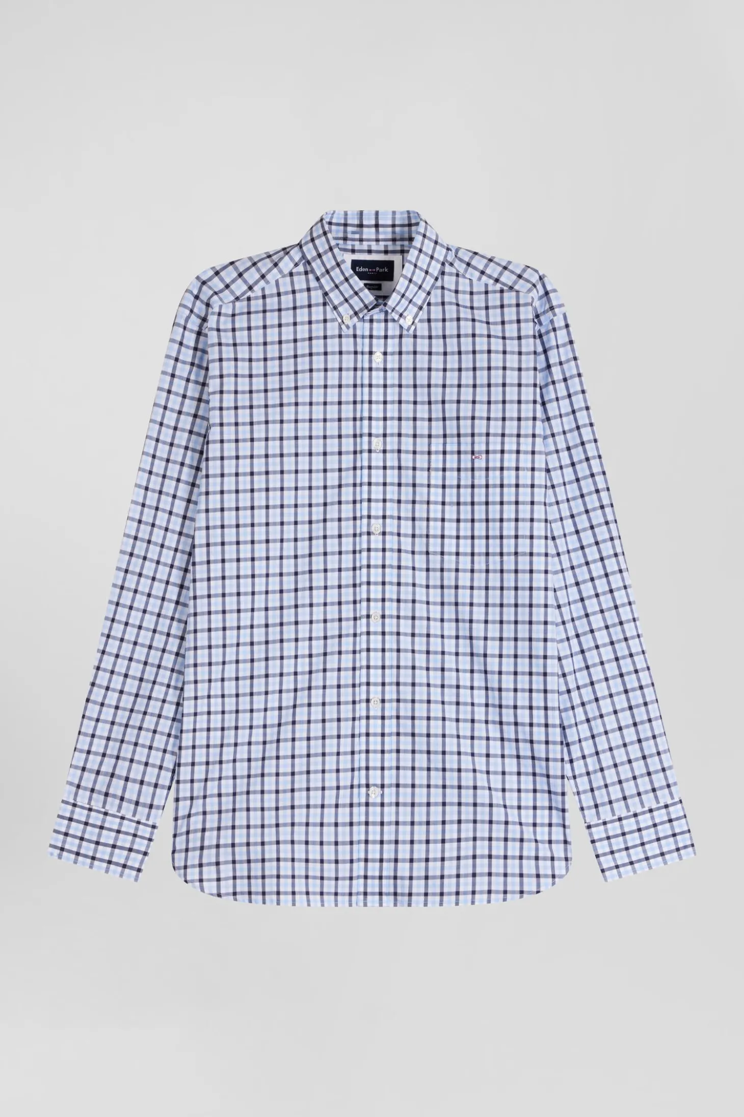 Regular blue and white checked cotton poplin shirt