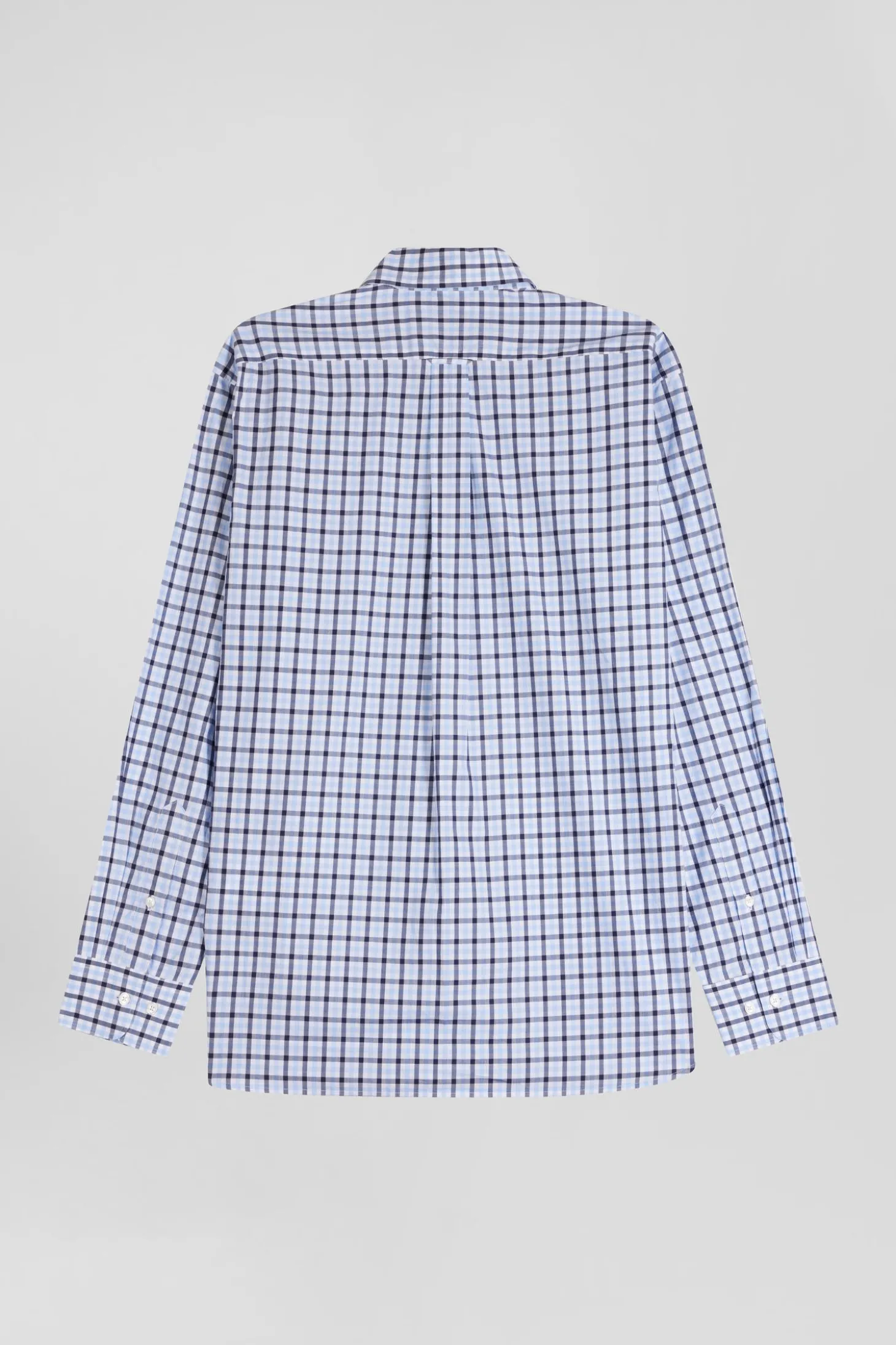 Regular blue and white checked cotton poplin shirt