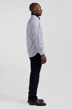 Regular blue and white checked cotton poplin shirt