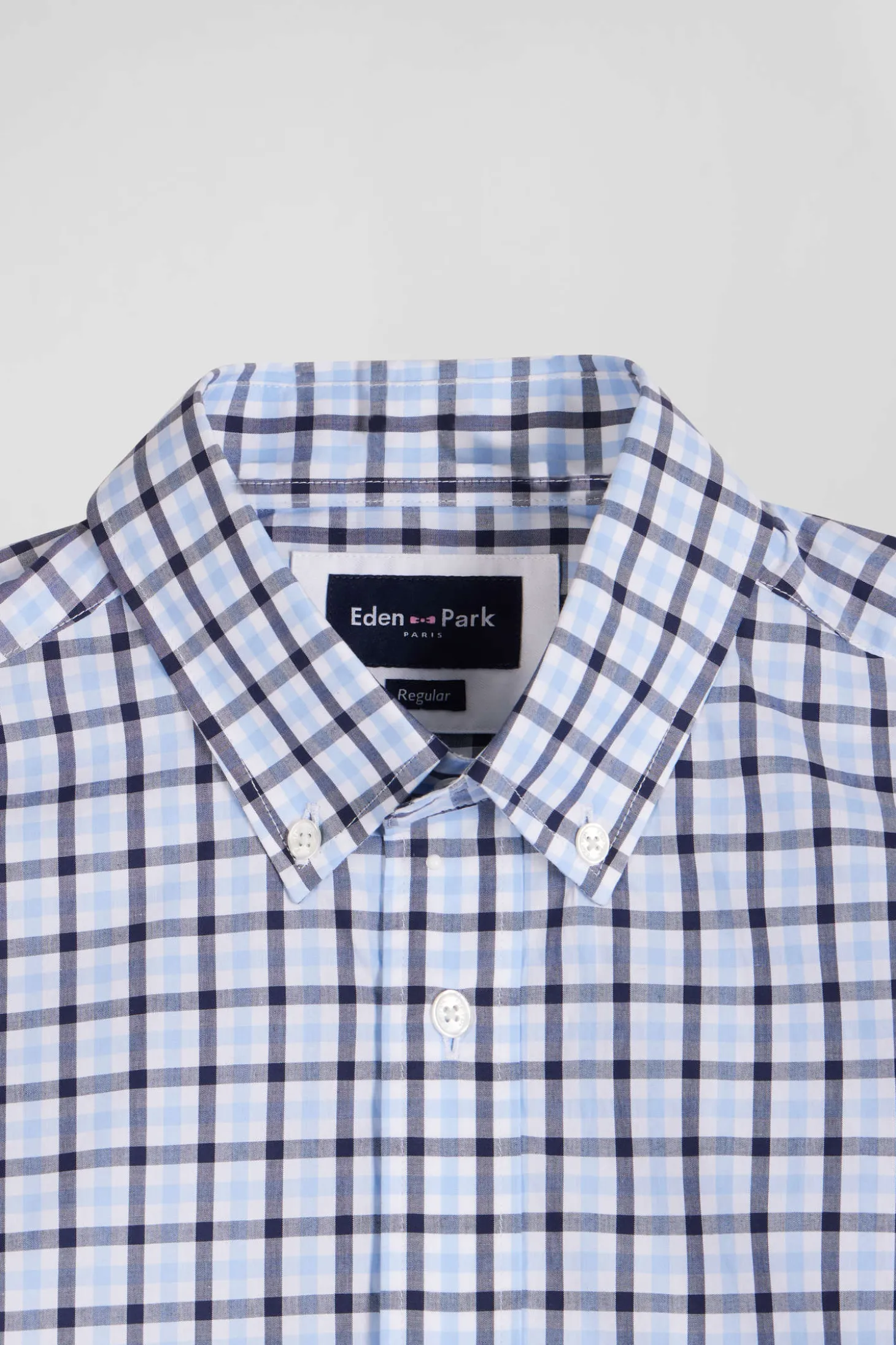 Regular blue and white checked cotton poplin shirt