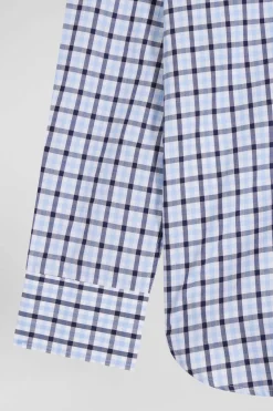 Regular blue and white checked cotton poplin shirt