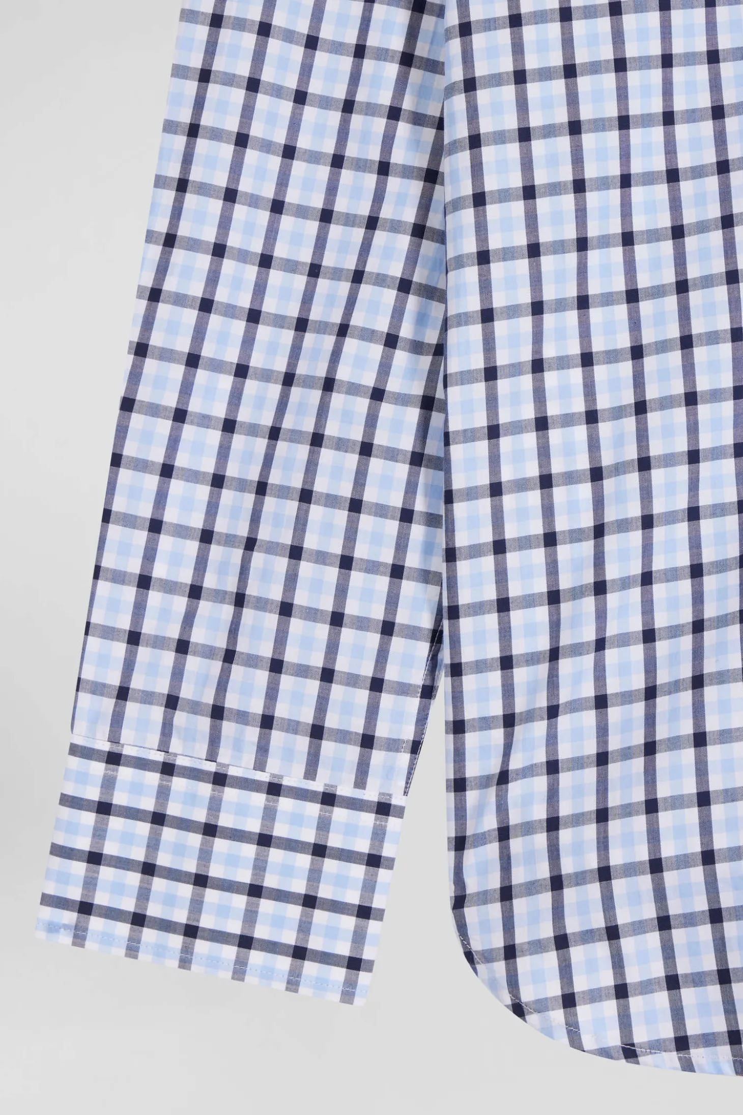 Regular blue and white checked cotton poplin shirt