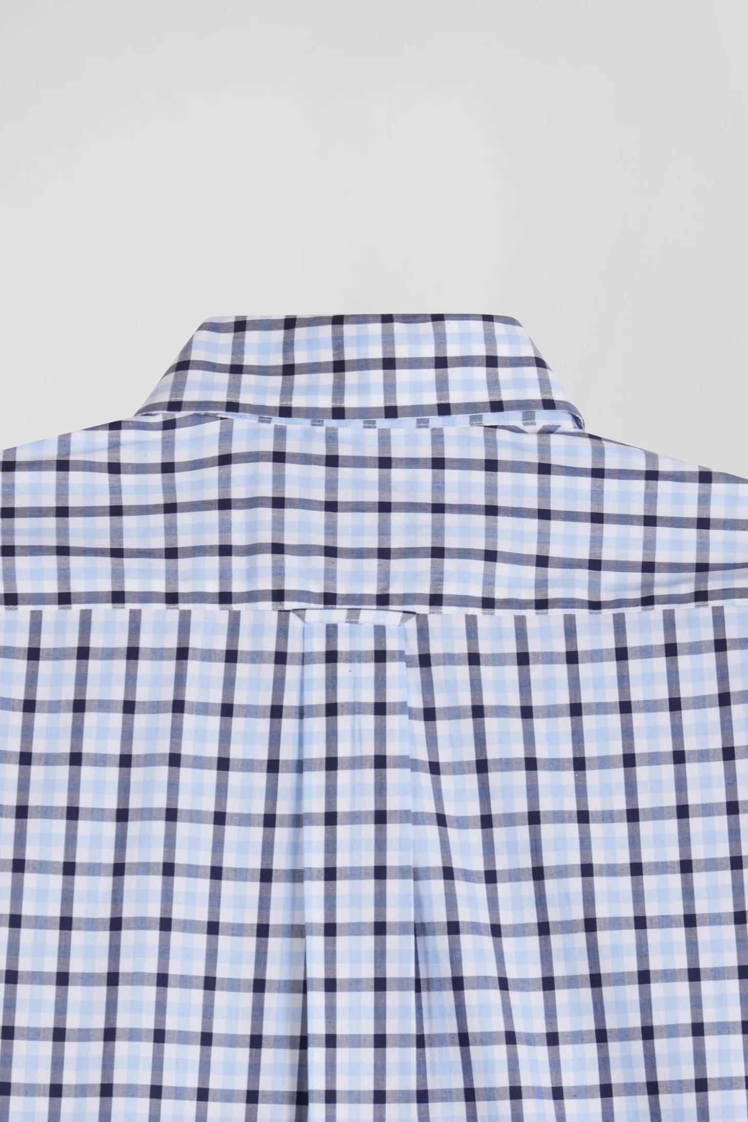 Regular blue and white checked cotton poplin shirt
