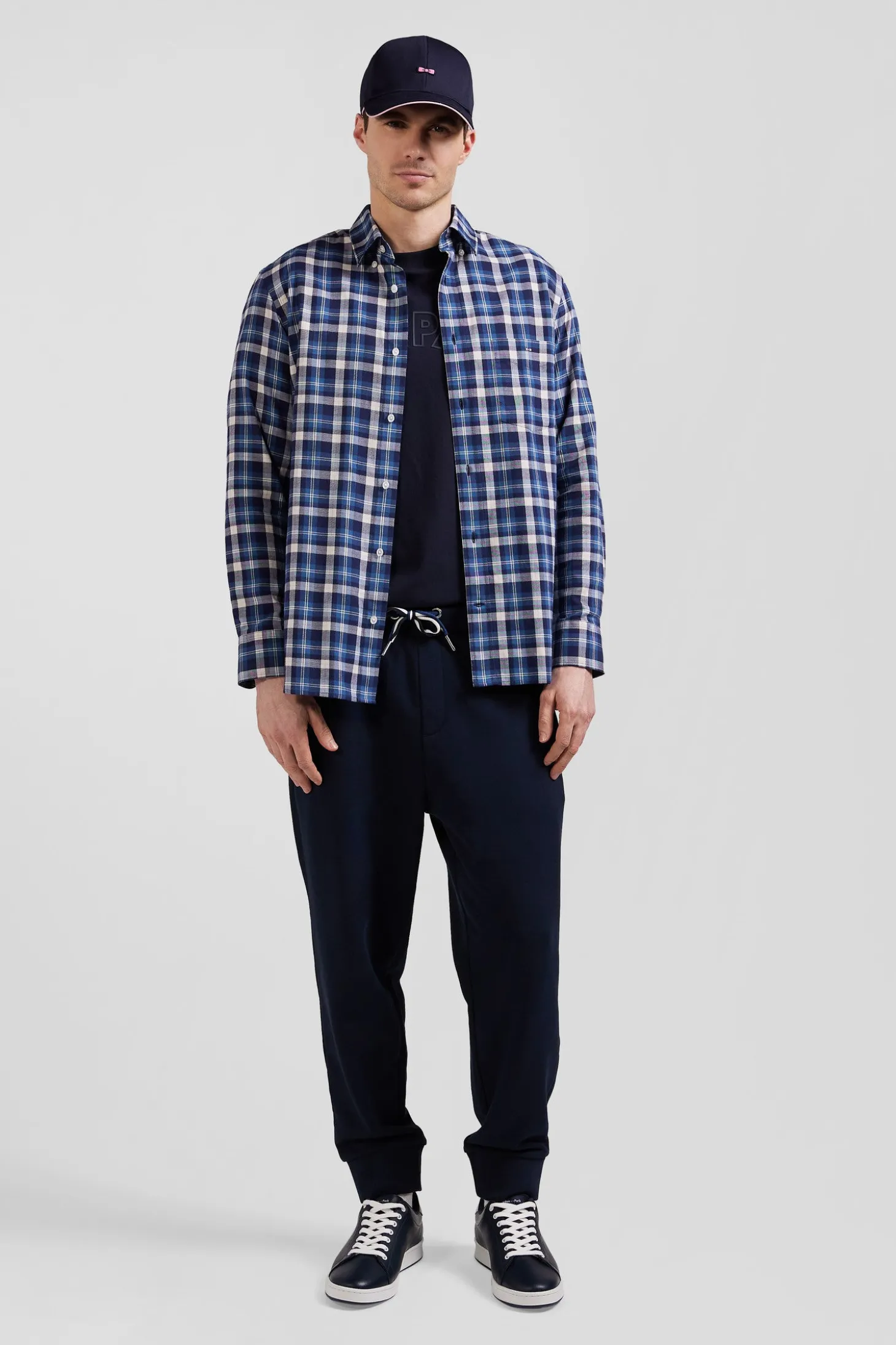 Regular blue checked cotton shirt
