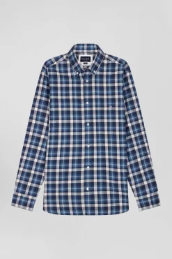 Regular blue checked cotton shirt