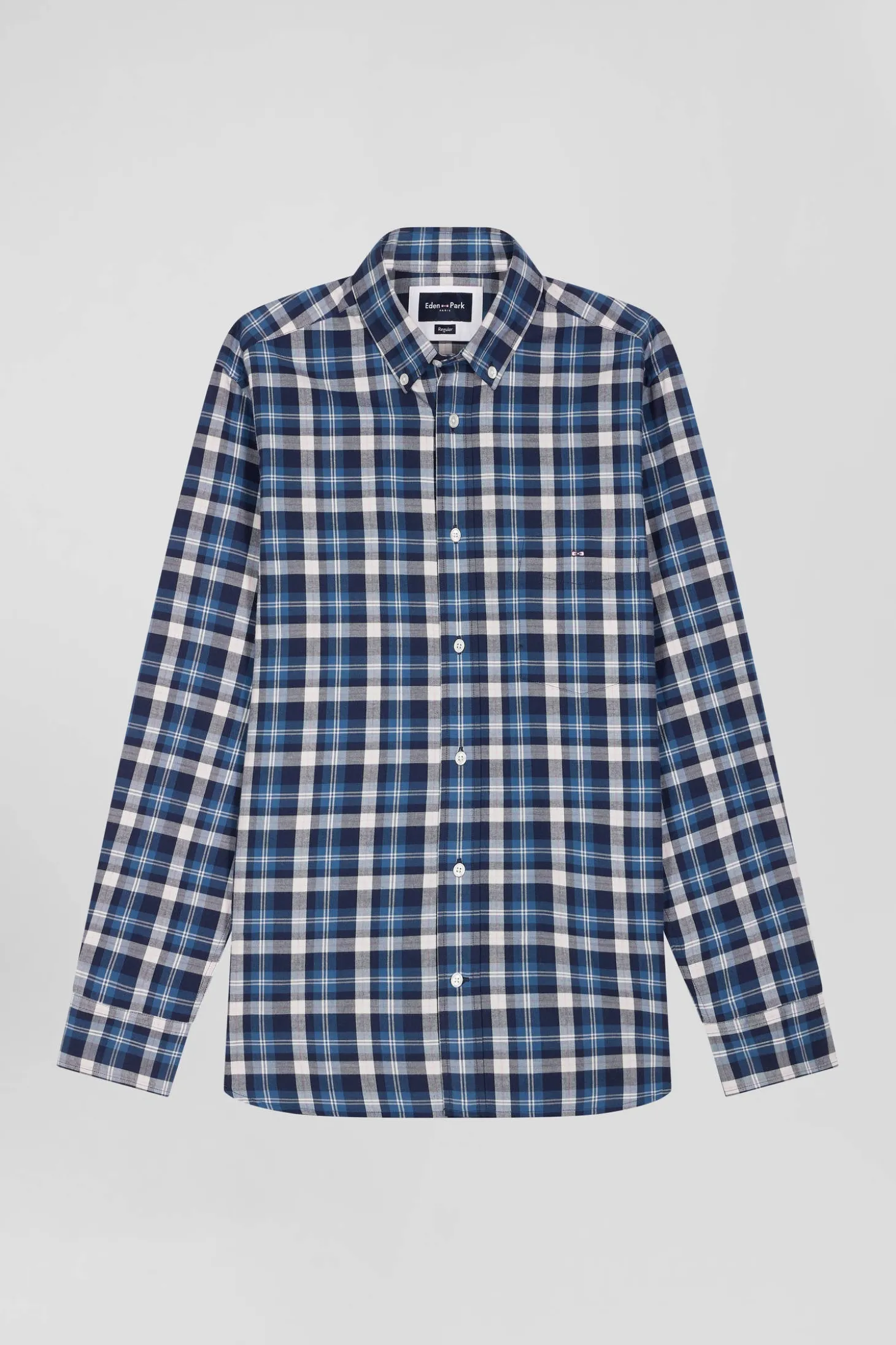 Regular blue checked cotton shirt
