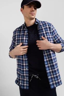 Regular blue checked cotton shirt