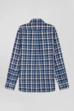 Regular blue checked cotton shirt