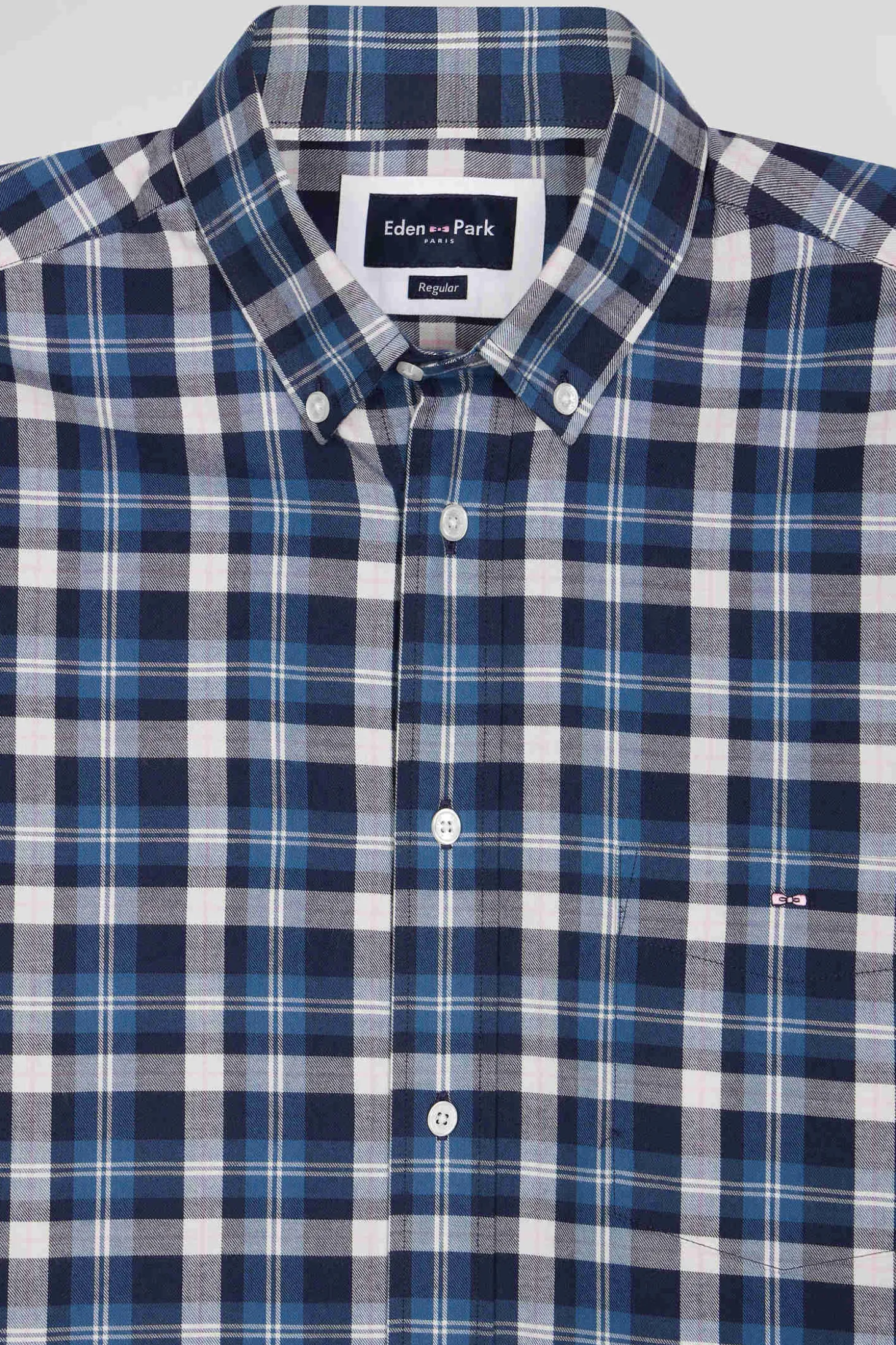 Regular blue checked cotton shirt