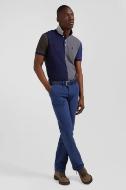 Regular blue chino trousers in stretch cotton gabardine