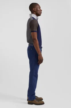 Regular blue chino trousers in stretch cotton gabardine