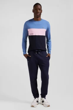 Regular blue colorblock long-sleeved cotton T-shirt