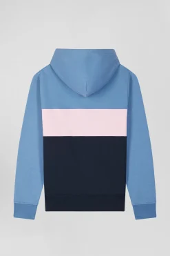 Regular blue colorblock zipped cotton hoodie
