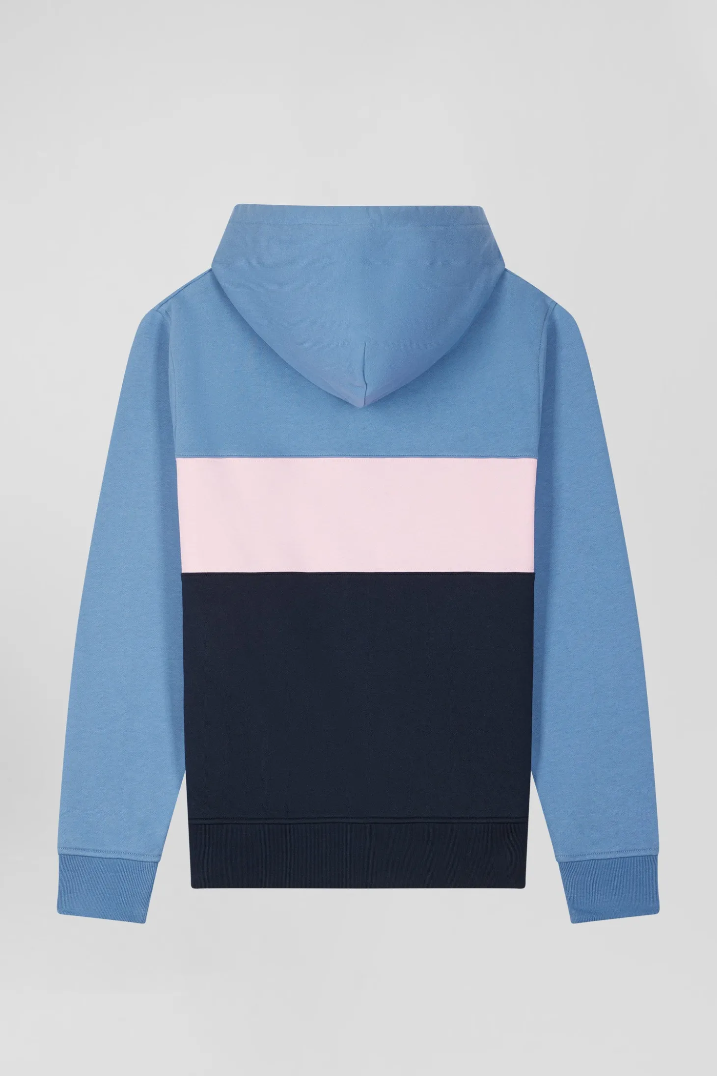 Regular blue colorblock zipped cotton hoodie