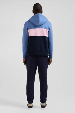 Regular blue colorblock zipped cotton hoodie