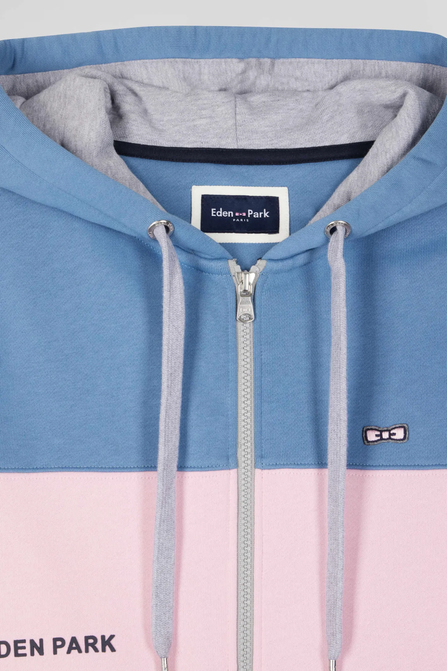 Regular blue colorblock zipped cotton hoodie