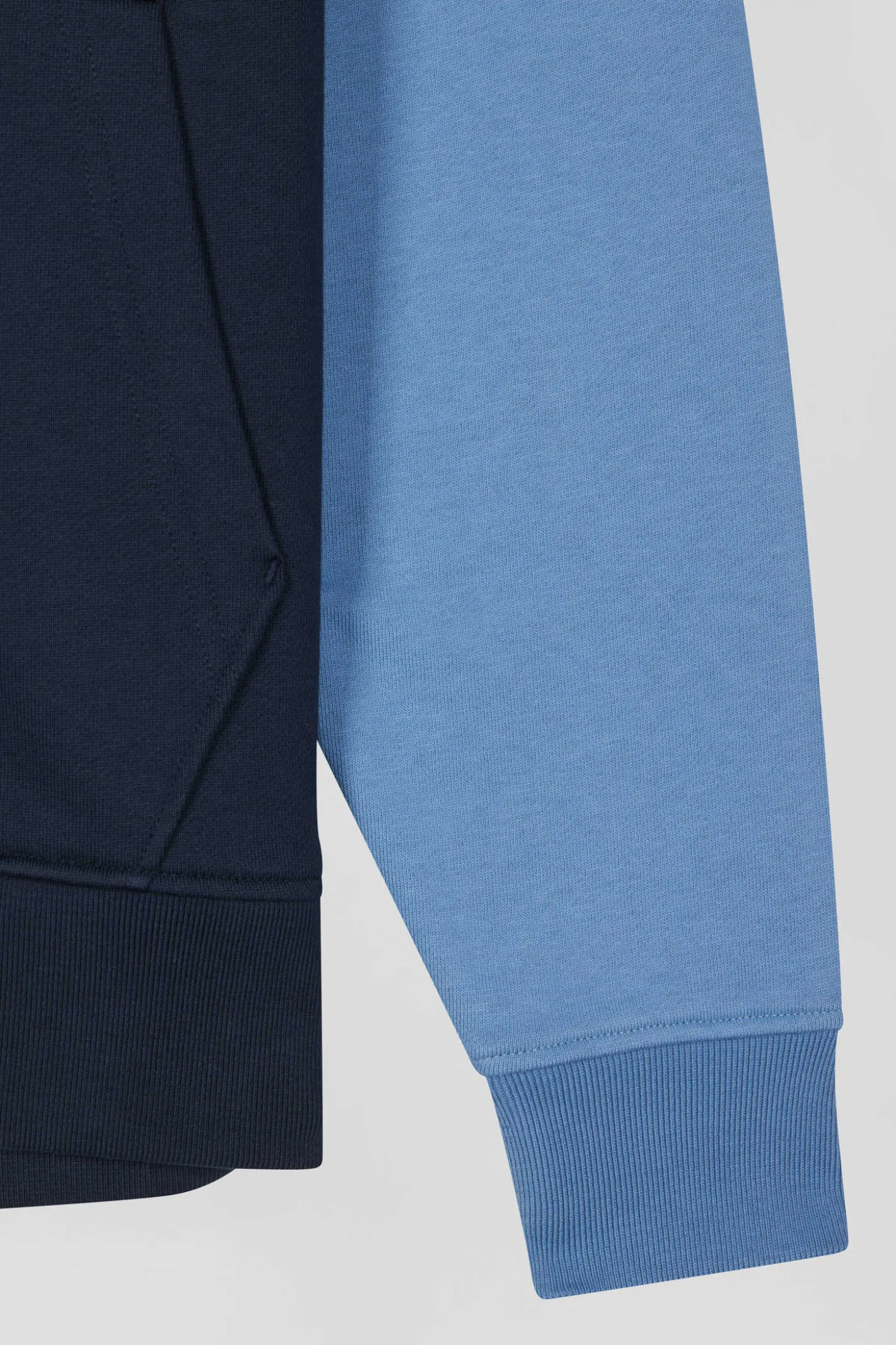 Regular blue colorblock zipped cotton hoodie