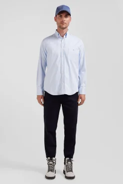 Regular blue cotton poplin shirt with baton stripes