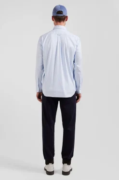 Regular blue cotton poplin shirt with baton stripes