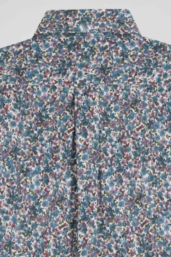 Regular blue floral print cotton poplin shirt