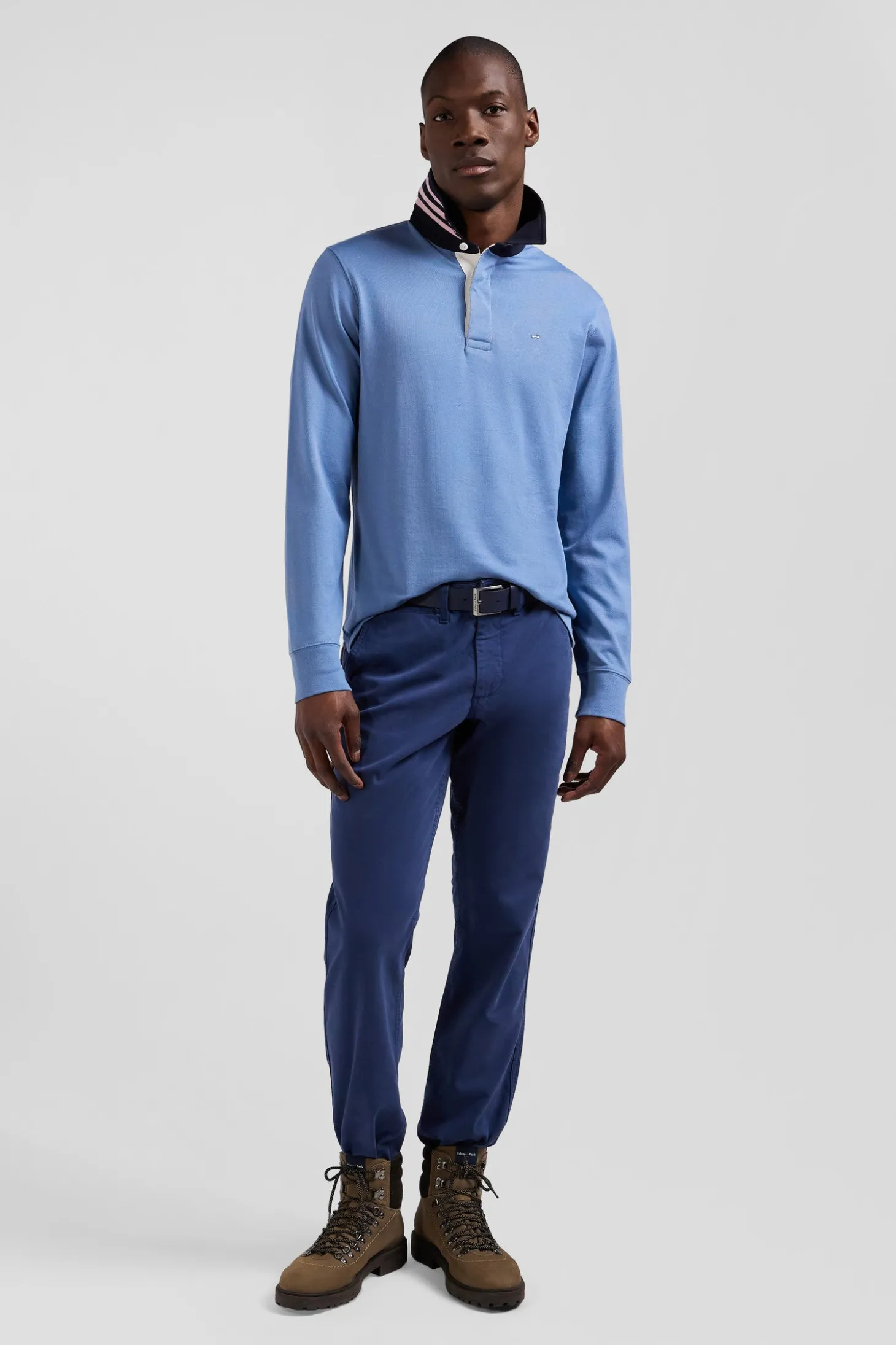 Regular blue long-sleeved Pima cotton rugby shirt