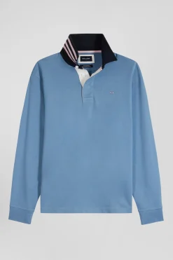 Regular blue long-sleeved Pima cotton rugby shirt