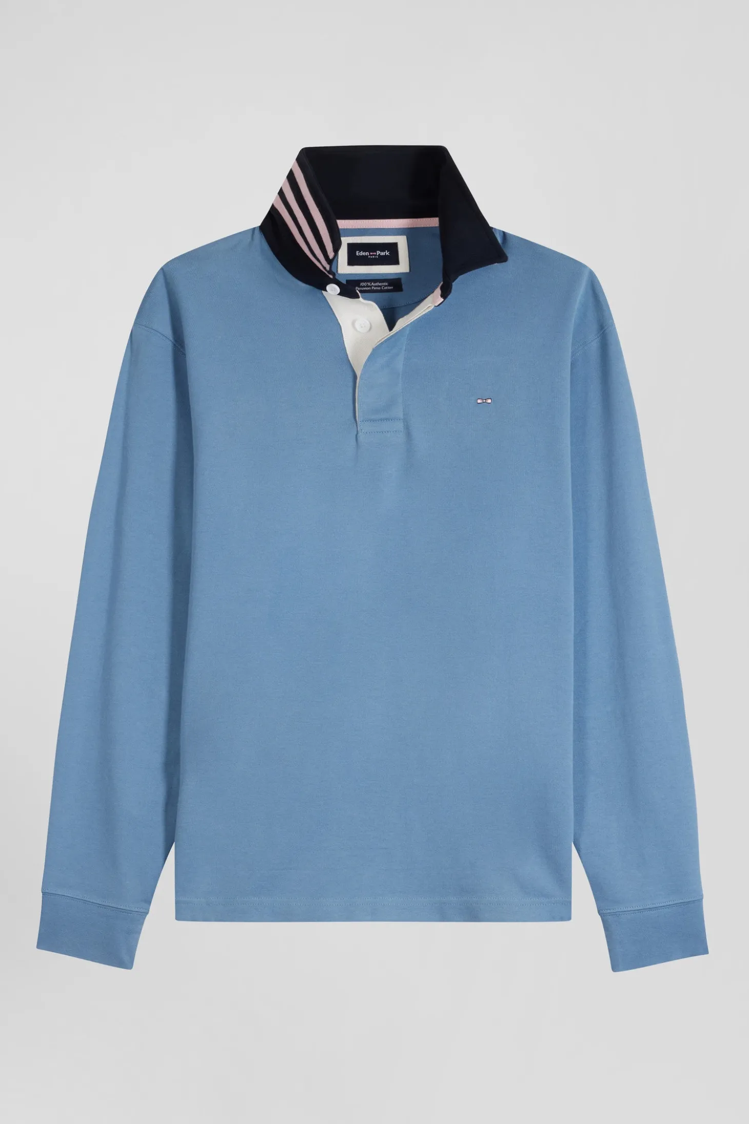 Regular blue long-sleeved Pima cotton rugby shirt