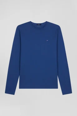 Regular blue long-sleeved cotton T-shirt