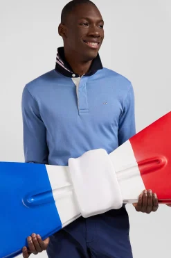 Regular blue long-sleeved Pima cotton rugby shirt