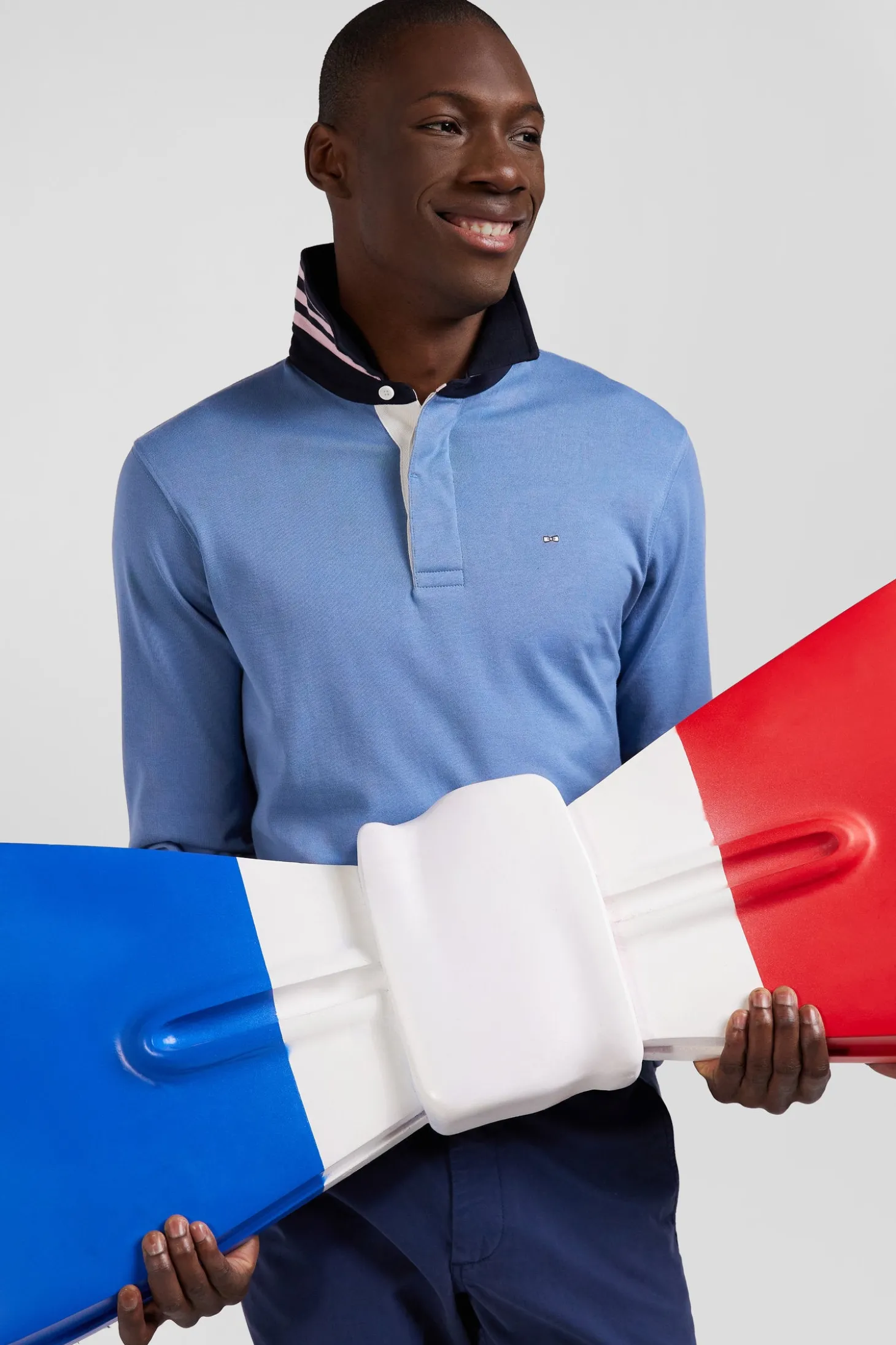 Regular blue long-sleeved Pima cotton rugby shirt