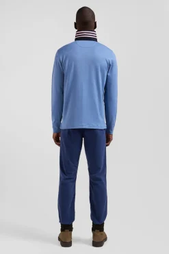 Regular blue long-sleeved Pima cotton rugby shirt