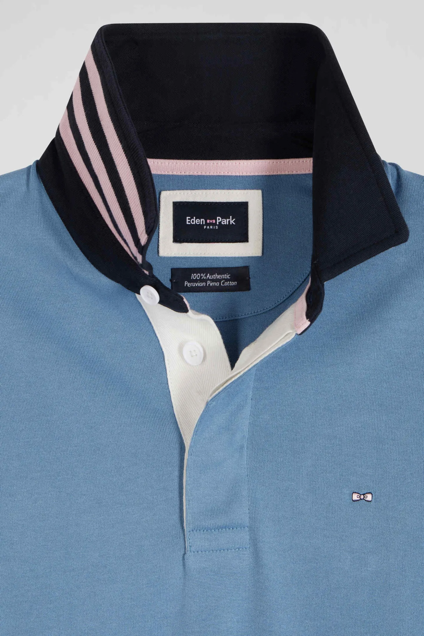 Regular blue long-sleeved Pima cotton rugby shirt